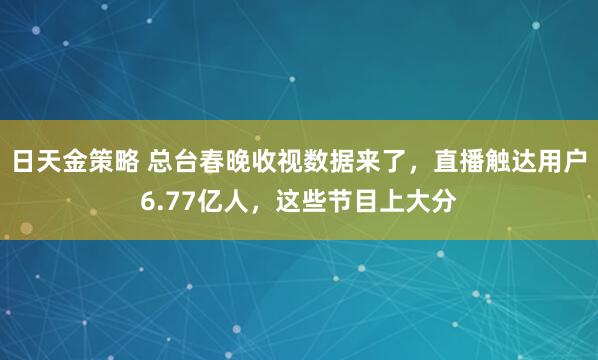 日天金策略 总台春晚收视数据来了，直播触达用户6.77亿人，这些节目上大分